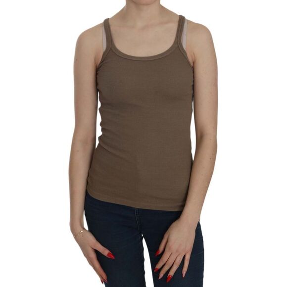 PINK MEMORIES Ribbed Tank Top Sleeveless Scoop Neck Women Brown Tops & T-Shirts - Picture 1 of 5